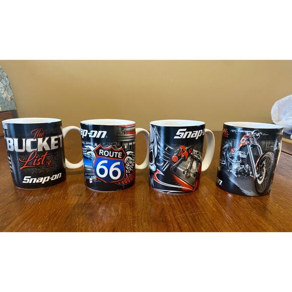 Snap-on Tools 4 Piece Ceramic Coffee Mug Set Retired Choko Design SSX18R1 NEW - Picture 1 of 4